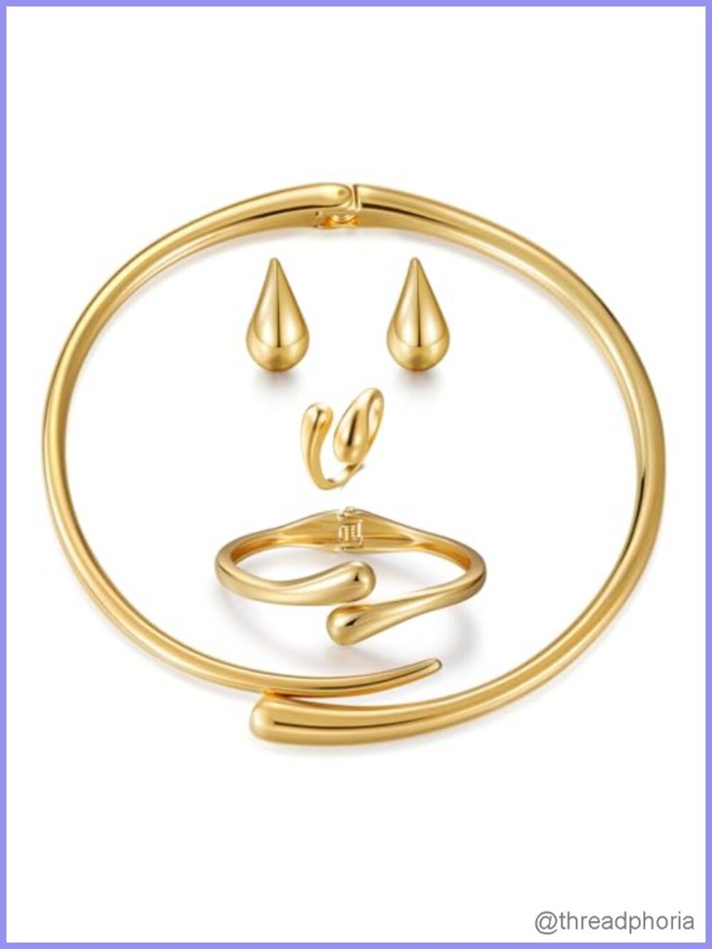 4 Pc 14K Gold Plated Chunky Statement Jewelry Set Cuff Choker Necklace Earrings